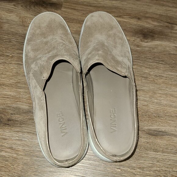 VINCE women 6.5 M Suede Mule Sneaker Verrell-2 Shoes Slip-On Tan Beige - Picture 3 of 7